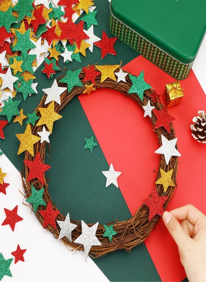 JULBEAR Star Foam Sticker, 300Pcs Christmas Glitter Star Shapes Foam Stickers for Kids Holiday Xmas Party Favors Toddler DIY Crafts Supplies Home Decorations(Red Green Gold Silver) - Image 4